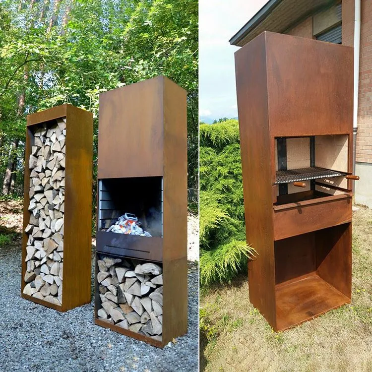 Chimenea de acero corten para barbacoa para cocinar al aire libre