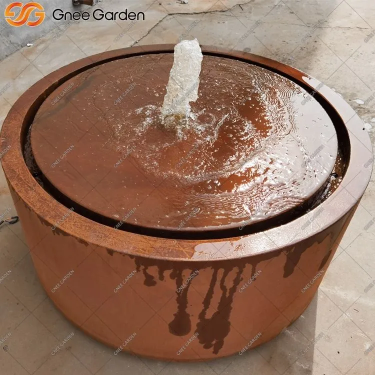 Fuente de agua de acero corten para espacios de jardín pequeños