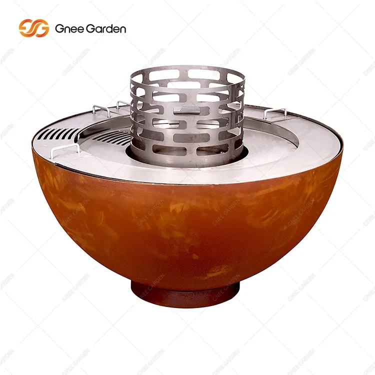 Barbacoa de brasero con anillo de leña de acero corten