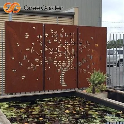 Pantalla de pared de jardín decorativa de patrón de árbol corten de corte láser