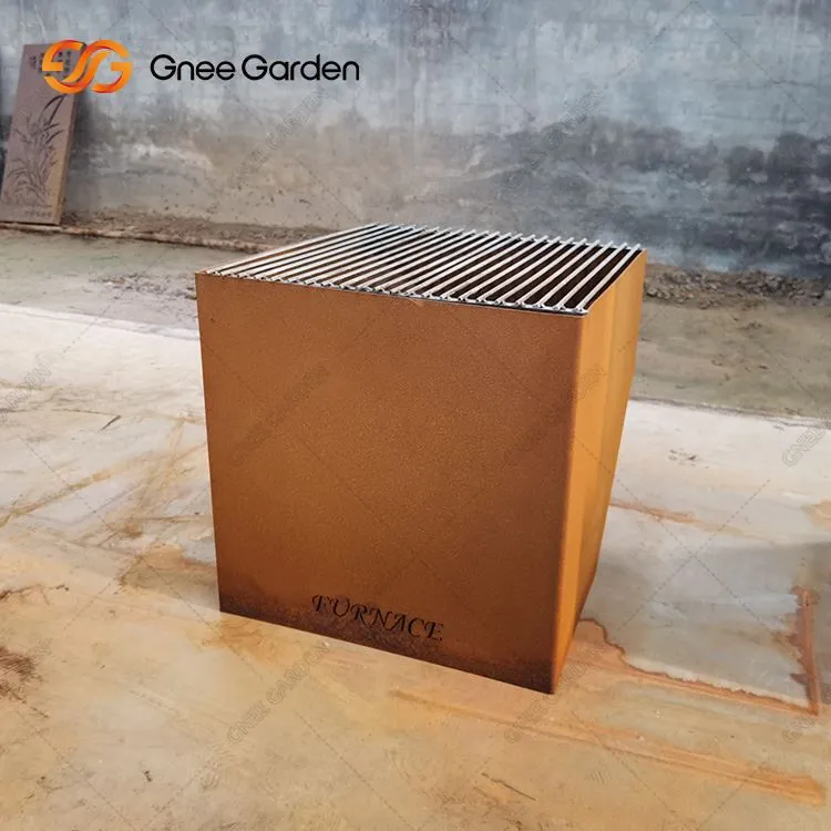 Pozo de fuego de acero corten con leña para exteriores